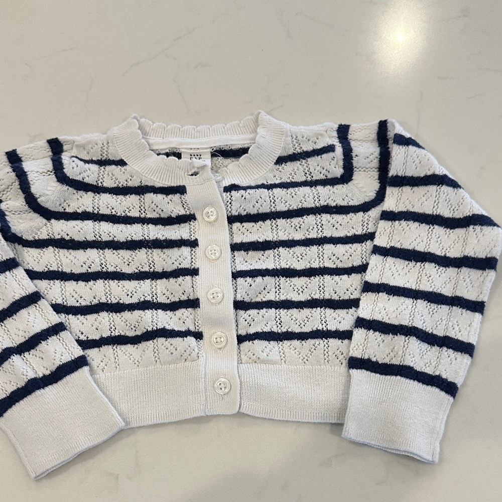 Baby Gap Striped White and Navy Cardigan